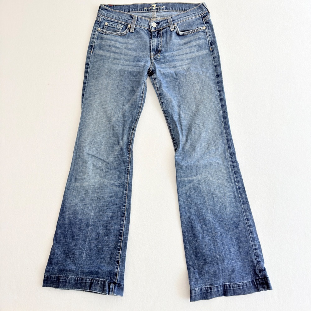 7 For All Mankind Dojo Light Wash Blue Flare Jeans - Picture 1 of 11